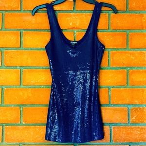 Express - S, Sequined top, Navy Blue - Brand New!